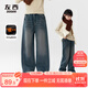 左西女童加絨牛仔褲冬保暖2025新款中大童直筒褲兒童褲子 牛仔色 130