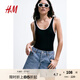H&M女裝牛仔褲秋季基礎(chǔ)款時(shí)尚慵懶毛邊修身舒適辣妹短褲1222130 牛仔藍(lán) 170/84