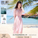 香影溫柔風(fēng)粉色連衣裙女2025夏季新款超好看五分袖海邊度假沙灘裙 粉紅 M