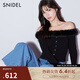 SNIDEL【明星同款】秋冬毛領(lǐng)拼接一字肩羅紋針織衫SWNT245037 黑色 均碼 （F）