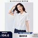 佐丹奴短袖襯衫女薄款純棉提花壓褶波浪邊甜美極簡(jiǎn)白襯衫05345475