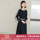 顏域圓領(lǐng)長袖連衣裙女裝2024新款春裝黑色中長款簡約通勤氣質(zhì)裙子 黑色 2XL