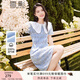 香影小個(gè)子藍色連衣裙女2025夏季新款純棉法式娃娃領(lǐng)鏤空刺繡裙子 藍色 S