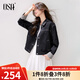 歐莎【酷帥牛仔】拼接格紋袖口通勤寬松巴恩風(fēng)女式外套女25秋季百搭 深牛仔藍色 S