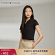 TOMMY HILFIGER【五?？邸看合呐b珠地網(wǎng)眼優(yōu)雅通勤純色條紋修身短袖POLO 黑色BDS S (推薦：90-105斤)