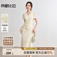 尚都比拉串珠雞心領(lǐng)國(guó)風(fēng)短袖連衣裙女夏季肌理感暗紋提花開(kāi)衩裙氣質(zhì)中長(zhǎng)裙