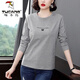 啄木鳥(niǎo)棉長(cháng)袖t恤女秋衣40到50歲2025年新款上衣薄款洋氣打底衫 灰色【貓咪印花】 XL 建議115-125斤