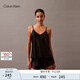 Calvin Klein內衣25春夏新款女士ck順滑光澤細肩帶V字領(lǐng)性感吊帶睡衣QS7499UB1-太空黑S