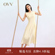 OVV春夏熱賣(mài)女裝桑蠶絲混紡優(yōu)雅一字領(lǐng)A字版型無(wú)袖連衣裙 米黃（凈色）04 M