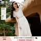 香影波西米亞白色連衣裙女2025夏季新款含亞麻短袖收腰度假風(fēng)裙子 鷺白 S 155/80A/85-95斤