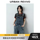 UR2025秋季新款女裝潮流做舊水洗貓須牛仔背帶褲UYV850122 藍色 25