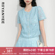 顏域藍(lán)色小香風(fēng)開衫上衣女夏裝2025新款寬松薄款外搭短袖蕾絲小衫 藍(lán)色 2XL
