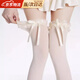 JIOESC絲襪女防勾絲甜美芭蕾風(fēng)配lolita蝴蝶結蕾絲花邊綁帶小腿襪過(guò)膝襪 米白色 【120D】 1雙 均碼 【70-120斤】