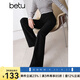 百圖betu女裝冬季新款休閑褲高腰百搭顯瘦絨底微喇褲褲子2410T82 黑色 L