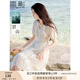 香影v領(lǐng)連衣裙女2025夏季新款米白超好看氣質(zhì)高腰初戀泡泡袖裙子 米色 L