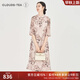 浮云堂.風(fēng)」景湛.新中式改良印花天絲旗袍連衣裙女2025春夏款禪意茶服 淡赭 L