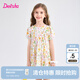 笛莎Deesha 童裝女童連衣裙2024夏季新款兒童甜美不規則分割連衣裙 綠印花 120