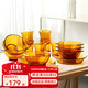 多萊斯法國進(jìn)口歐式玻璃餐具碗碟套裝家用高檔6人食餐具輕奢微波爐餐具 琥珀色【晶典水杯A款】 16頭