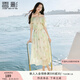 香影一字領(lǐng)露肩連衣裙女2025夏新款泡泡袖荷葉邊度假風(fēng)海邊沙灘裙 銀牡丹色 S 155/80A/85-95斤