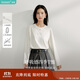 茵曼桑蠶絲女裝圓領(lǐng)長(cháng)袖t恤春季寬松內搭打底衫襯衣上衣 米白色 XL