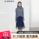 sdeer圣迪奧冬季通勤女裝優(yōu)雅風(fēng)琴毛衣兩件吊帶褶皺中長(cháng)款連衣裙S20461210 炭黑藍/94 M/165