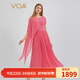 VOA30姆米重磅真絲玫紅色圓領(lǐng)立體裝飾雙層裙擺寬松連衣裙 AE1386 玫紅薔薇（F44） XL