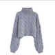 vnxifm歐美高領(lǐng)套頭短款麻花毛衣女秋冬新款慵懶風(fēng)寬松加厚針織毛衣 灰色 均碼