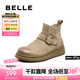 百麗（Belle）七夕禮物復(fù)古鞋頭擦色休閑靴女25冬商場(chǎng)款真皮厚底短靴E5D1DDD5 杏色 36