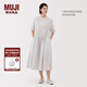 無印良品（MUJI）女式 漢麻 棉 短袖連衣裙 女裝裙子25年夏季寬松透氣長裙BC2MJC5S 米白色條紋 L （165/88A）
