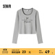 森馬（Semir）【甜心女高】長(cháng)袖t恤女短款緊身蕾絲花邊上衣24新款甜美印花外穿 淺花灰00202 M