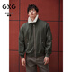 GXG男裝 復古仿羊毛羔領(lǐng)工裝夾克休閑棉服刺繡外套 25年冬季新 軍綠 3XL