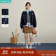 茵曼休閑翻領(lǐng)拉鏈夾克外套2025秋女裝新款百搭短款上衣 深藍(lán)色 M