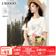 LAGOGO簡約印花圓領T恤女拉谷谷2025年夏季新款清爽通勤百搭小白t 本白色 M