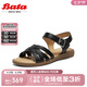 Bata時裝涼鞋女2025夏商場新款羊皮舒適軟底一字帶涼鞋AYJ07BL5七夕 黑色 38