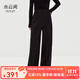 水云間高級感黑色垂墜感闊腿褲女直筒西裝長(cháng)褲子薄絨保暖簡(jiǎn)約2025冬新款 黑色 XL
