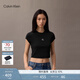 Calvin KleinJeans25夏季女士簡(jiǎn)約刺繡時(shí)尚ck辣妹正肩羅紋短袖T恤47AB212 UB1-太空黑 S