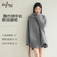 伊芙麗（eifini）朱珠代言羊駝毛真絲可脫卸圍巾領(lǐng)中長(cháng)款毛呢外套2025冬 夾花灰 隨單贈送圍巾 L 125-135斤