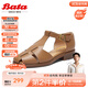 拔佳（Bata）包頭涼鞋女春新款牛皮鏤空復古英倫丁字鞋羅馬鞋ATA27AK4 棕色 36
