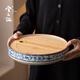 兮元記青花汝窯圓形茶盤(pán)小型家用茶幾茶托盤(pán)客廳陶瓷茶海干泡小茶臺茶具 繁花米黃汝窯輕波陶竹圓茶盤(pán)