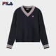 FILA 斐樂(lè )官方女子編織衫2025冬新款時(shí)尚休閑復古寬松V領(lǐng)麻花毛衣 傳奇藍-NV L 170/88A/L