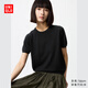 優(yōu)衣庫女裝精紡美利奴羊毛圓領(lǐng)針織衫/短袖通勤25秋冬新款478335 09 黑色 M /160/84A