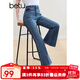 百圖betu女裝2025春夏新款牛仔褲裱袋撞色高腰九分喇叭褲褲子2502T68 牛仔色 M