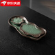 琦軒源綠釉新中式陶瓷茶盤(pán)2025新款家用辦公室排水功夫干泡茶臺茶具托盤(pán) 陶瓷清荷蓮香小長(cháng)方茶盤(pán)(雀綠色)