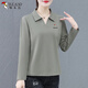 啄木鳥(niǎo)polo衫長(cháng)袖t恤女秋季新款翻領(lǐng)純棉休閑大碼打底衫上衣 灰綠 2XL
