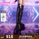 DAPHNE LAB【陳粒同款】方糖過膝靴 3代新款超厚底增高長靴顯腿細女靴 黑色 【博主同款】 38 (240mm)