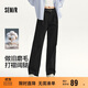 森馬（Semir）休閑褲女做舊寬松闊腿褲通勤秋磨毛打褶長(cháng)褲腰帶101524127005B