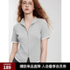 ELLE學(xué)院風(fēng)雙拉鏈翻領(lǐng)短袖女2025夏季新款設計感小眾通勤簡(jiǎn)約T恤 中灰 L