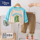 迪士尼（Disney）2025新款洋氣兒童女寶寶帥氣撞色衛衣卡通男童春秋拼接長(cháng)袖套裝潮 立體恐龍大口袋褲套裝 米色 100 (85-95cm)