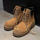 GUDIGE7CM隱形內增高小眾米奇大黃靴秋冬馬丁靴男百搭厚底大頭登山靴女 卡其色 41 男碼