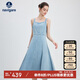 Navigare意大利小帆船女牛仔吊帶連衣裙復(fù)古A版中長裙2322875509 藍(lán) M 